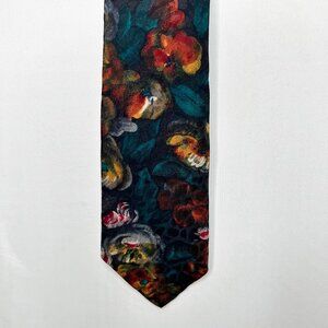 Cellini Collection Men’s Neck Tie 3 ¾ Silk Teal Maroon Beige Orange Floral SHORT